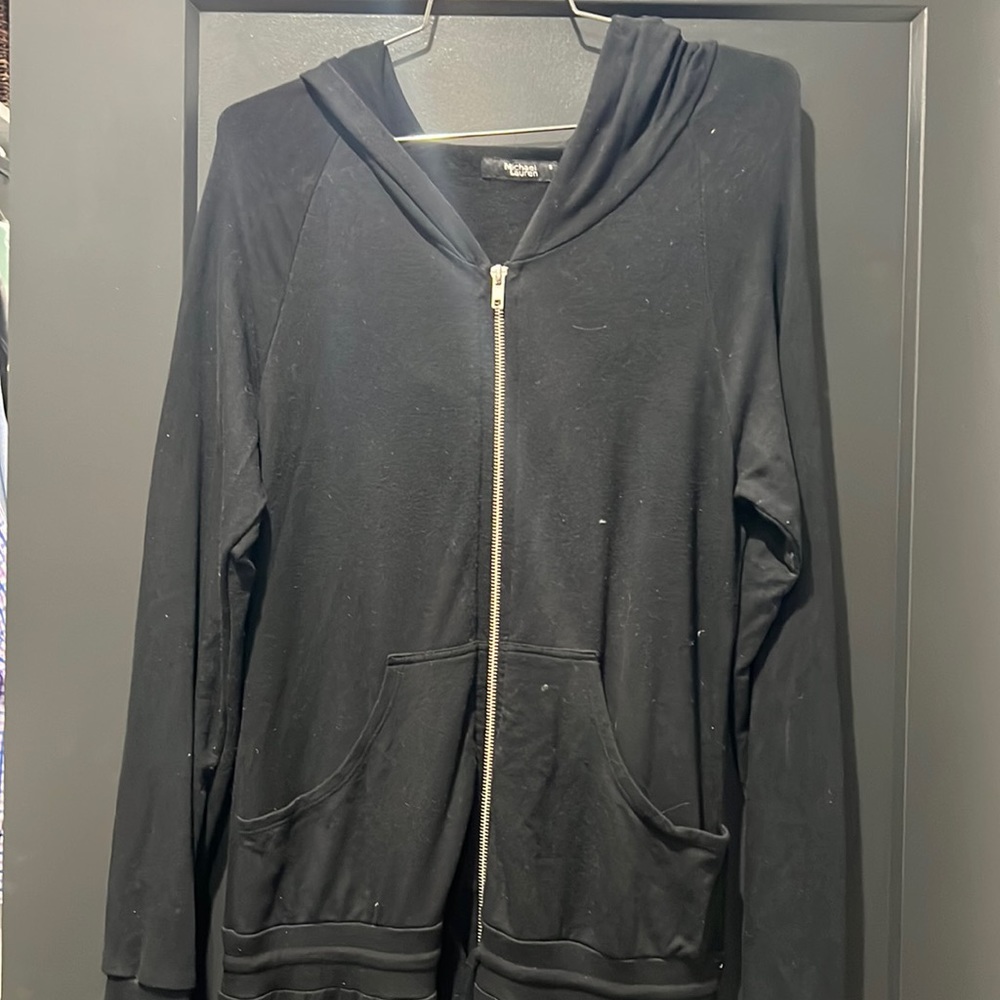 Michael Lauren long sleeve hooded drawstring jumpsuit black size small